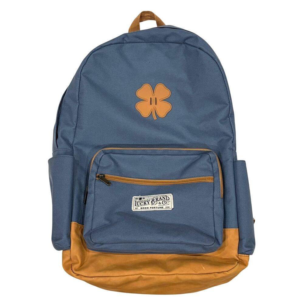 Lucky Brand Good Fortune Backpack 15" Laptop Bag Unisex Blue Canvas Multi Pocket